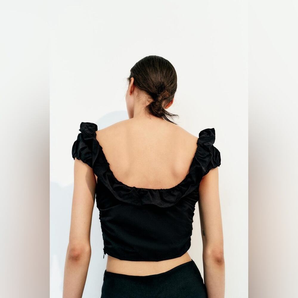Zara Black Ruffle Crop Top - Picture 7 of 13